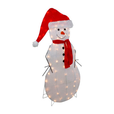 Northlight 42in Lighted 2d Chenille Snowman In Santa Hat Christmas Yard Art