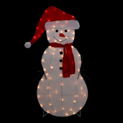 Northlight 42in Lighted 2d Chenille Snowman In Santa Hat Christmas Holiday Yard Art