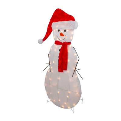 Northlight 42in Lighted 2d Chenille Snowman In Santa Hat Christmas Yard Art