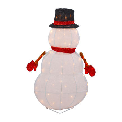 Northlight 32in Lighted 3d Chenille Snowman In Top Hat Christmas Holiday Yard Art