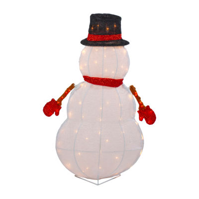 Northlight 32in Lighted 3d Chenille Snowman In Top Hat Christmas Yard Art