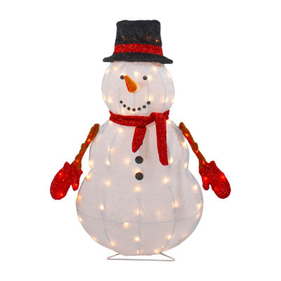 Northlight 32in Lighted 3d Chenille Snowman In Top Hat Christmas Yard Art