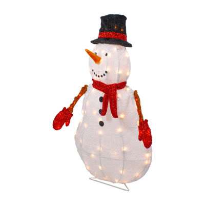 Northlight 32in Lighted 3d Chenille Snowman In Top Hat Christmas Yard Art