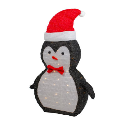 Northlight 28in Led Lighted Tinsel Penguin In Santa Hat Christmas Yard Art