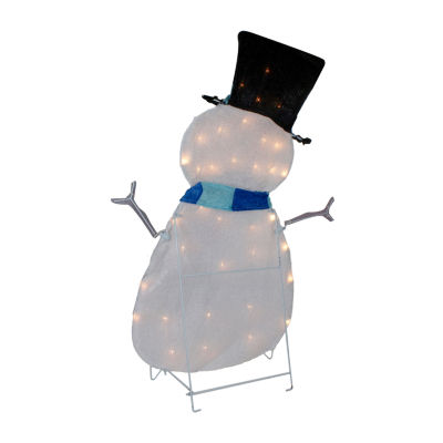 Northlight 32in Lighted White And Blue Chenille Snowman Christmas Holiday Yard Art