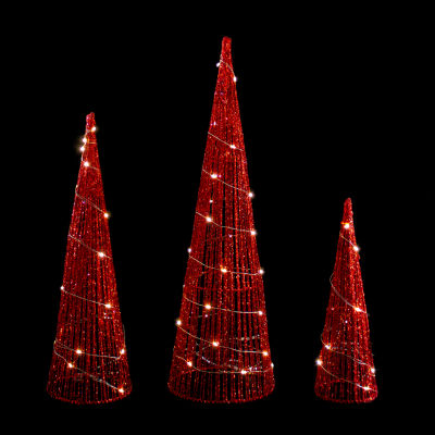 Northlight Set Of 3 Led Lighted Red Glitter Cone Tree  23.5in Christmas Yard Art