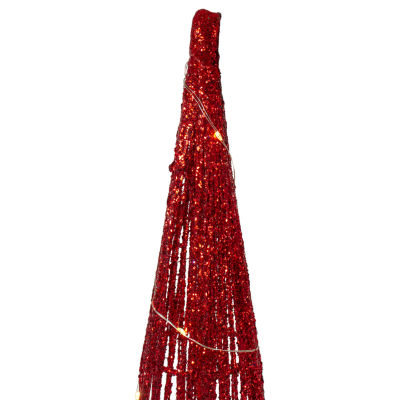 Northlight Set Of 3 Led Lighted Red Glitter Cone Tree  23.5in Christmas Yard Art