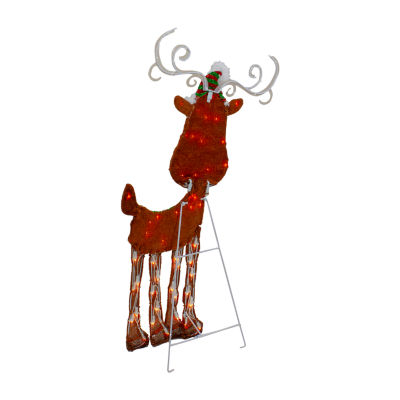 Northlight 32in Lighted 2d Chenille Reindeer Christmas Yard Art