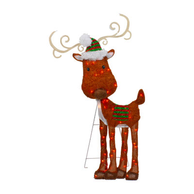 Northlight 32in Lighted 2d Chenille Reindeer Christmas Yard Art