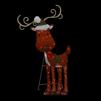 Northlight 32in Lighted 2d Chenille Reindeer Christmas Holiday Yard Art