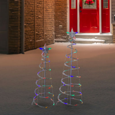 Northlight Set Of 2 Led Lighted Multi-Color Spiral Cone Trees 3ft 4ft Christmas Holiday Yard Art