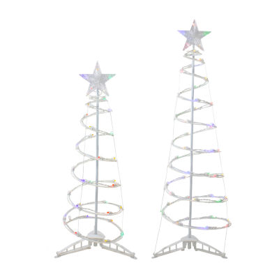 Northlight Set Of 2 Led Lighted Multi-Color Spiral Cone Trees 3ft 4ft Christmas Yard Art