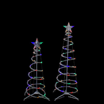 Northlight Set Of 2 Led Lighted Multi-Color Spiral Cone Trees 3ft 4ft Christmas Holiday Yard Art