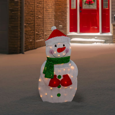 Northlight 32in Lighted 2d Chenille Snowman With Scarf Christmas Yard Art