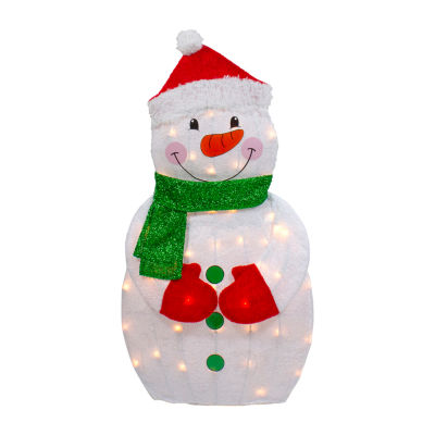 Northlight 32in Lighted 2d Chenille Snowman With Scarf Christmas Holiday Yard Art