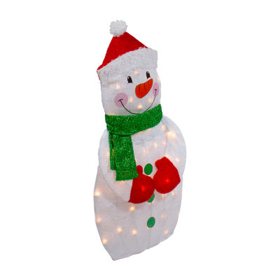 Northlight 32in Lighted 2d Chenille Snowman With Scarf Christmas Holiday Yard Art