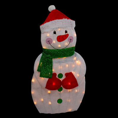 Northlight 32in Lighted 2d Chenille Snowman With Scarf Christmas Holiday Yard Art