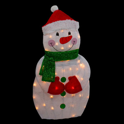 Northlight 32in Lighted 2d Chenille Snowman With Scarf Christmas Yard Art