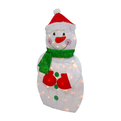 Northlight 32in Lighted 2d Chenille Snowman With Scarf Christmas Yard Art