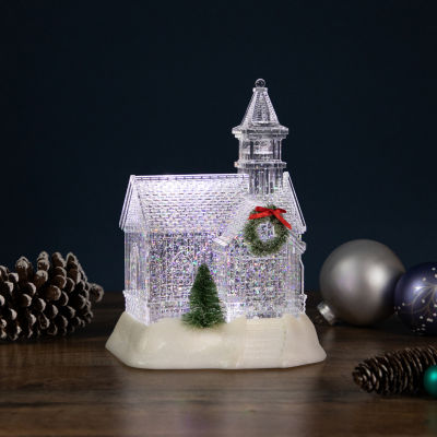 Northlight 9in Led Icy Crystal Glitter Christmas House Christmas Snow Globe