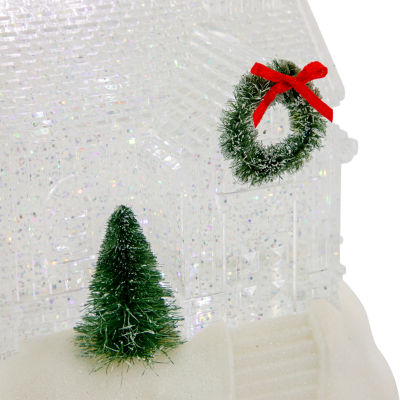 Northlight 9in Led Icy Crystal Glitter Christmas House Christmas Snow Globe