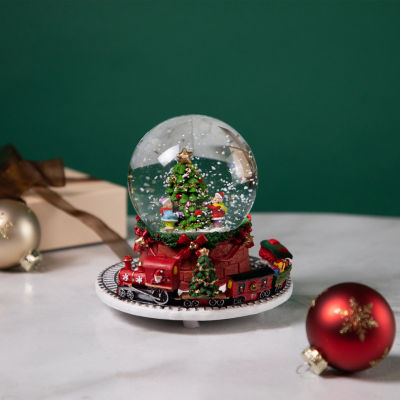 Northlight 6.5in Christmas Tree With Revolving Train Musical Round SnowGlobes