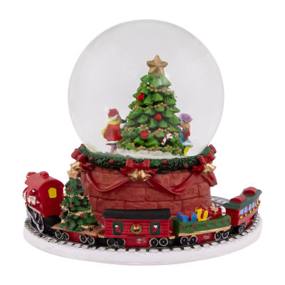 Northlight 6.5in Christmas Tree With Revolving Train Musical Round SnowGlobes