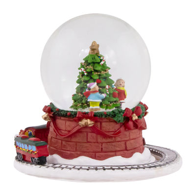 Northlight 6.5in Christmas Tree With Revolving Train Musical Round SnowGlobes