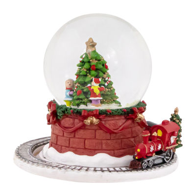 Northlight 6.5in Christmas Tree With Revolving Train Musical Round SnowGlobes