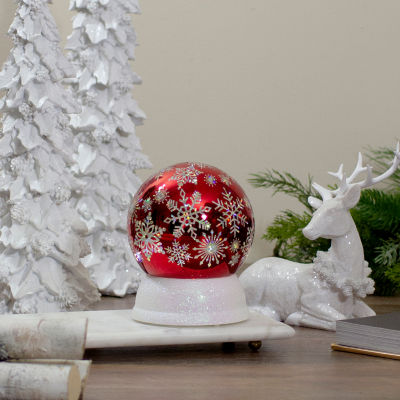 Northlight 6.5in Led Shiny Red Snowflake Water Tabletop Decoration Lighted Round SnowGlobes