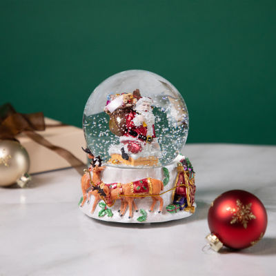 Northlight 6.5in Santa Delivering Gifts Musical Christmas Water Round SnowGlobes