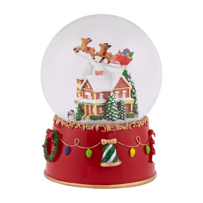 Northlight 7in Santa And Reindeer Christmas Night Musical Round SnowGlobes