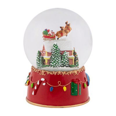 Northlight 7in Santa And Reindeer Christmas Night Musical Round SnowGlobes