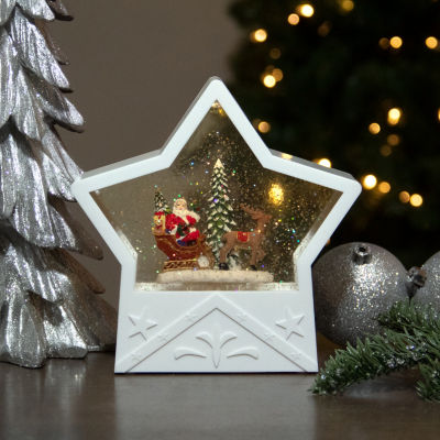 Northlight 7in White Star Christmas With Santa In Sleigh Round SnowGlobes