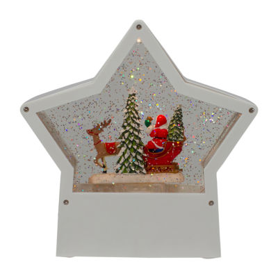 Northlight 7in White Star Christmas With Santa In Sleigh Round SnowGlobes