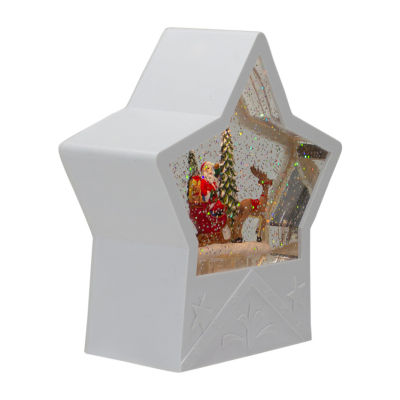 Northlight 7in White Star Christmas With Santa In Sleigh Round SnowGlobes