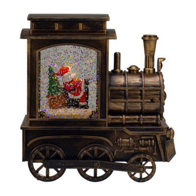 Northlight 6.75in Black Train Christmas With Santa Lighted Round SnowGlobes