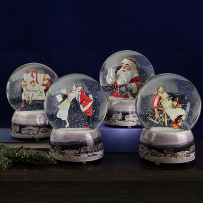 Northlight 6.5in Norman Rockwell Santa And His Helpers Christmas Round SnowGlobes