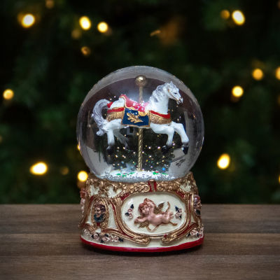 Northlight 5.5in Musical Carousel Horse Christmas Round SnowGlobes
