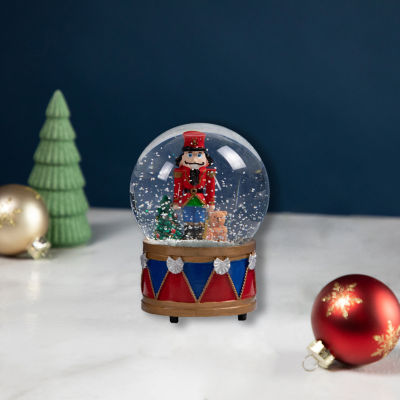 Northlight 6in Christmas Nutcracker With Teddy Bear Musical Water Round SnowGlobes
