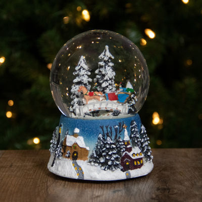 Northlight 5.75in Winter Forest Sleigh Ride Musical Christmas Round SnowGlobes