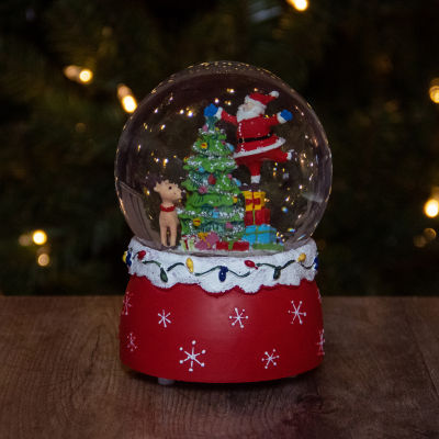 Northlight 5.75in Santa Decorating A Christmas Tree Musical Round SnowGlobes