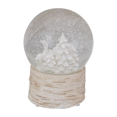 Northlight 5.5in White Reindeer And Christmas Tree Round SnowGlobes