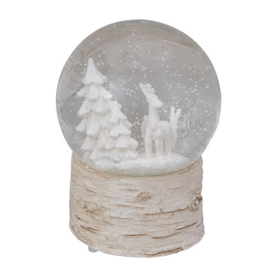 Northlight 5.5in White Reindeer And Christmas Tree Round SnowGlobes