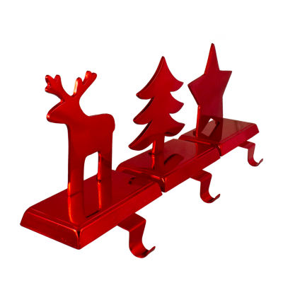 Northlight Reindeer Tree And Star Metallic Red 3-pc. Christmas Stocking Holder