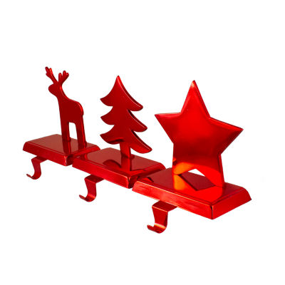 Northlight Reindeer Tree And Star Metallic Red 3-pc. Christmas Stocking Holder