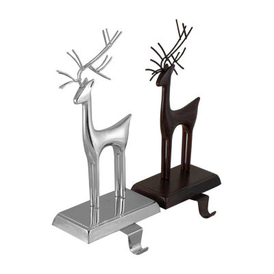 Northlight Oil Rubbed Bronze And Silver Reindeer 2-pc. Christmas Stocking Holder