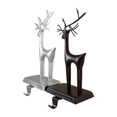 Northlight Oil Rubbed Bronze And Silver Reindeer 2-pc. Christmas Stocking Holder