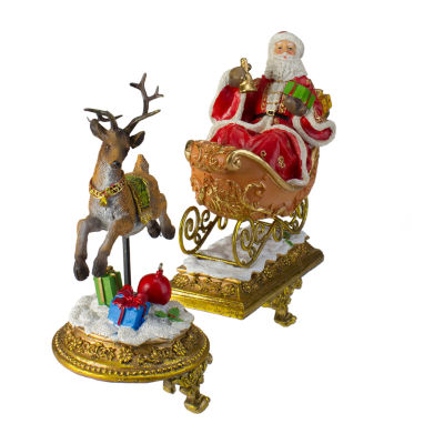 Northlight Gold Santa And Reindeer Glittered 9.5in 3-pc. Christmas Stocking Holder