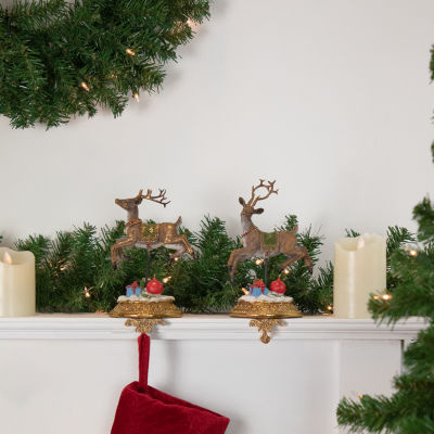 Northlight Glittered Reindeer 9.5in 2-pc. Christmas Stocking Holders